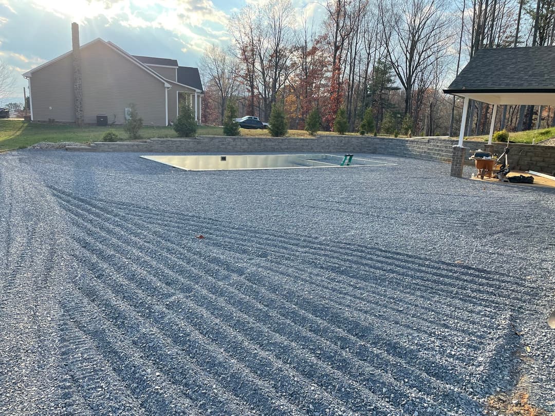 Gravel driveway and yard with pool, Roanoke, VA